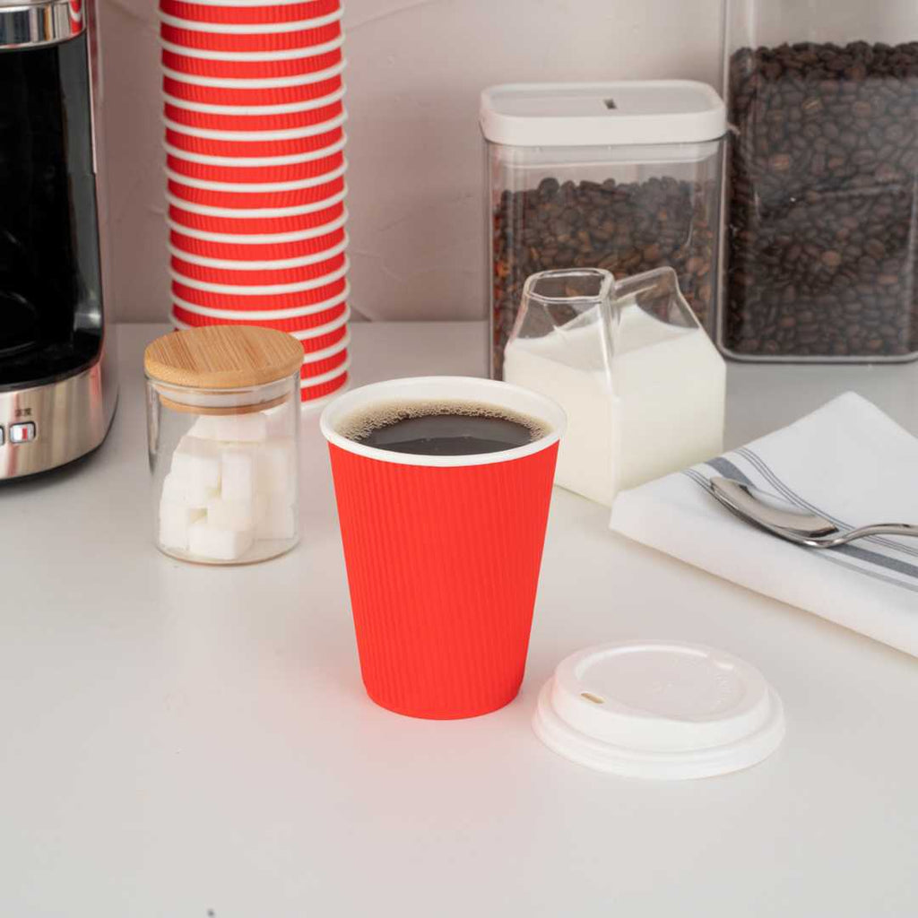 Restpresso 12 oz Red Paper Coffee Cup - Ripple Wall - 3 1/2" x 3 1/2" x 4 1/4" - 25 count box
