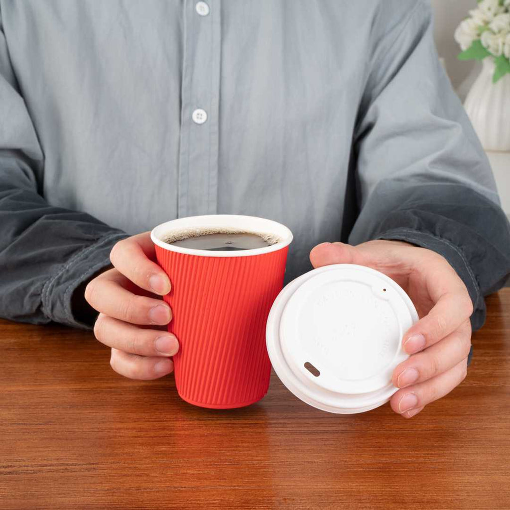 Restpresso 12 oz Red Paper Coffee Cup - Ripple Wall - 3 1/2" x 3 1/2" x 4 1/4" - 25 count box