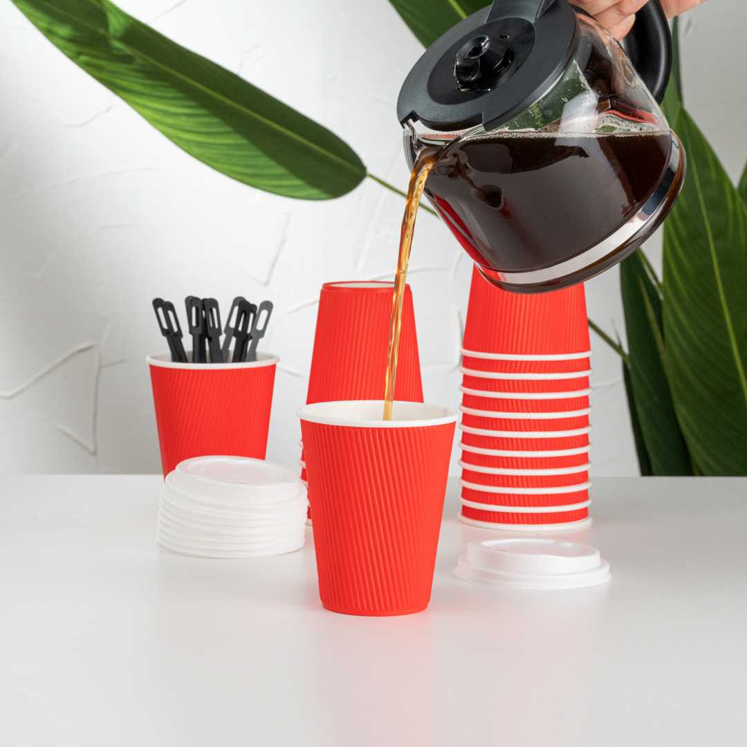 Restpresso 12 oz Red Paper Coffee Cup - Ripple Wall - 3 1/2" x 3 1/2" x 4 1/4" - 25 count box