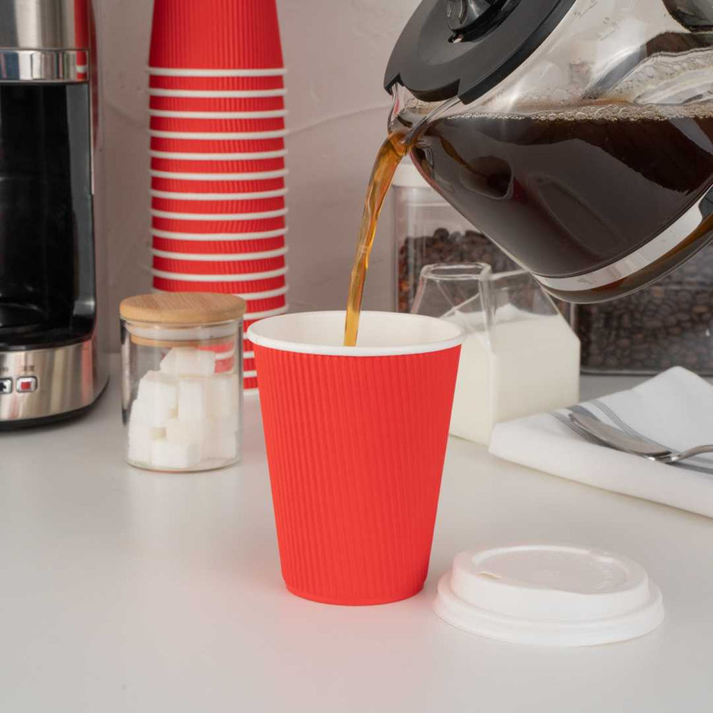 Restpresso 12 oz Red Paper Coffee Cup - Ripple Wall - 3 1/2" x 3 1/2" x 4 1/4" - 500 count box
