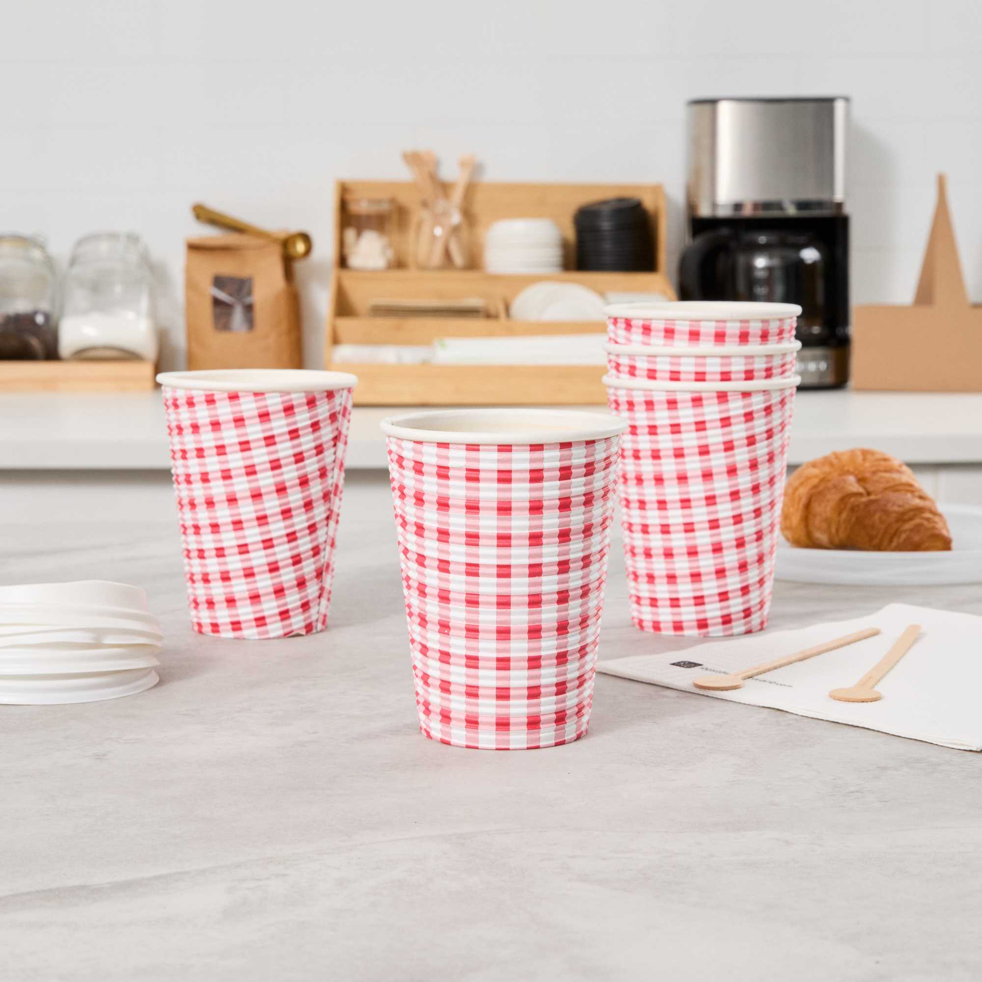 Restpresso 12 oz Picnic Print Paper Coffee Cup - Spiral Wall - 3 1/2" x 3 1/2" x 4 1/4" - 25 count box