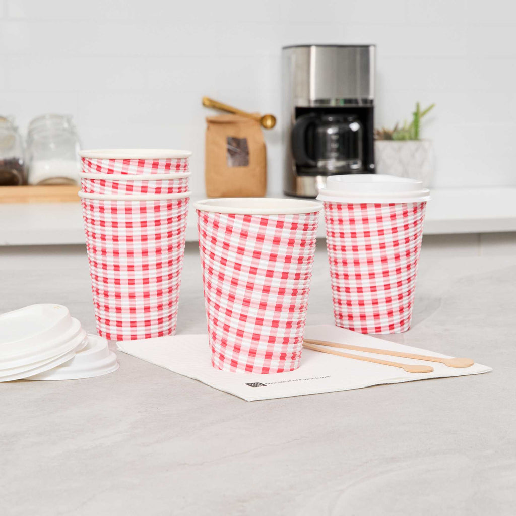 Restpresso 12 oz Picnic Print Paper Coffee Cup - Spiral Wall - 3 1/2" x 3 1/2" x 4 1/4" - 25 count box
