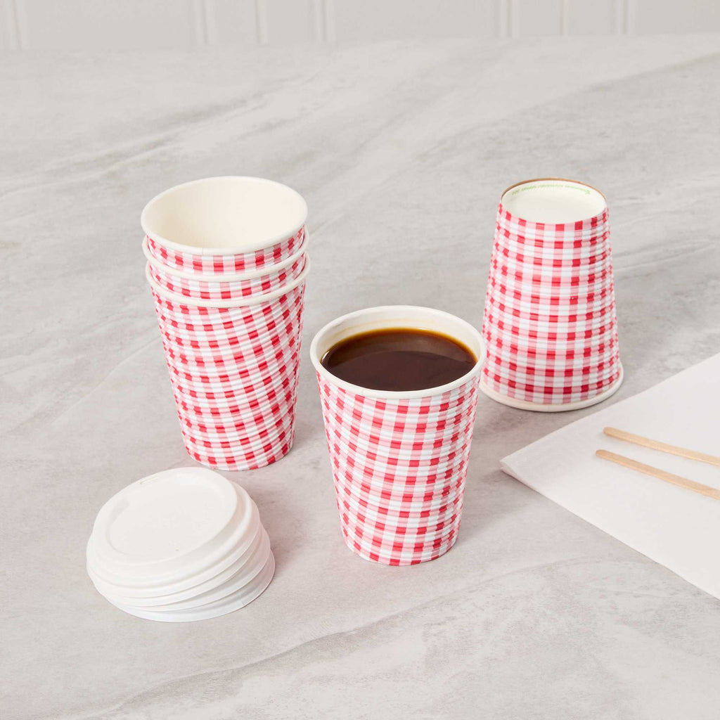 Restpresso 12 oz Picnic Print Paper Coffee Cup - Spiral Wall - 3 1/2" x 3 1/2" x 4 1/4" - 25 count box