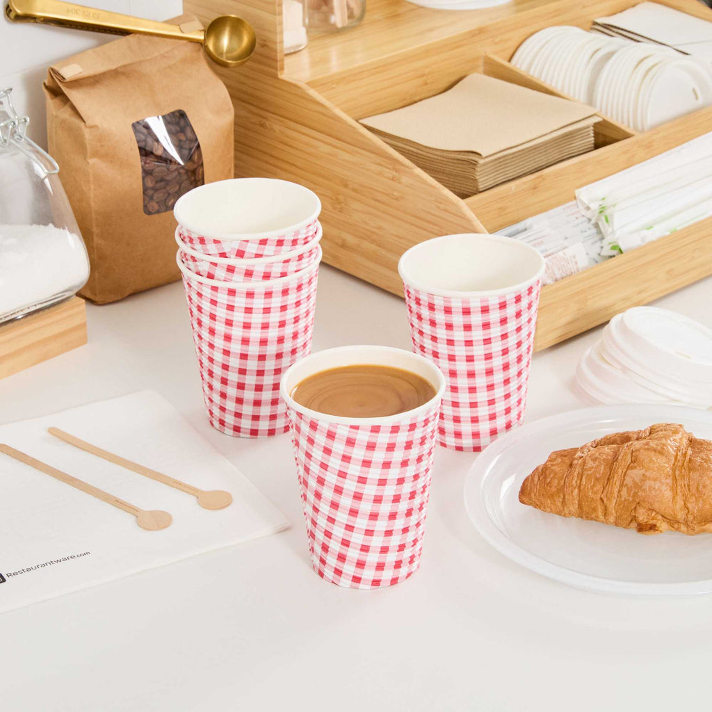 Restpresso 12 oz Picnic Print Paper Coffee Cup - Spiral Wall - 3 1/2" x 3 1/2" x 4 1/4" - 500 count box