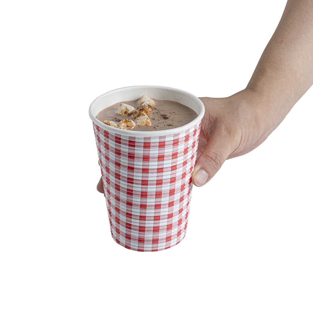 Restpresso 12 oz Picnic Print Paper Coffee Cup - Spiral Wall - 3 1/2" x 3 1/2" x 4 1/4" - 500 count box
