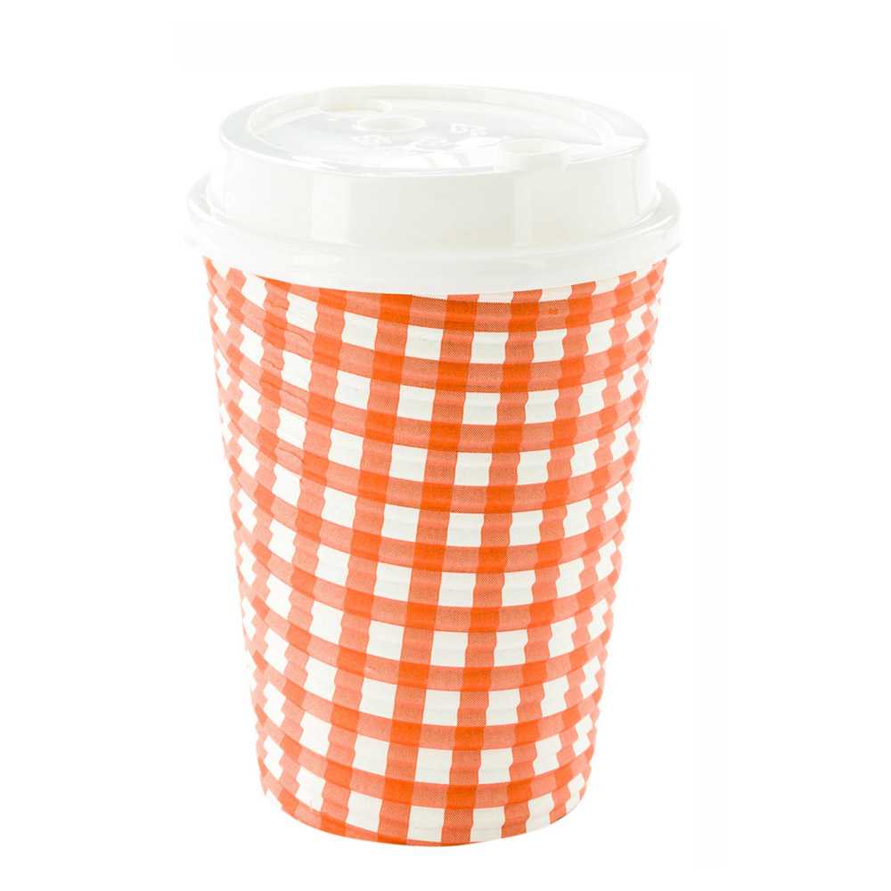 Restpresso 12 oz Picnic Print Paper Coffee Cup - Spiral Wall - 3 1/2" x 3 1/2" x 4 1/4" - 500 count box