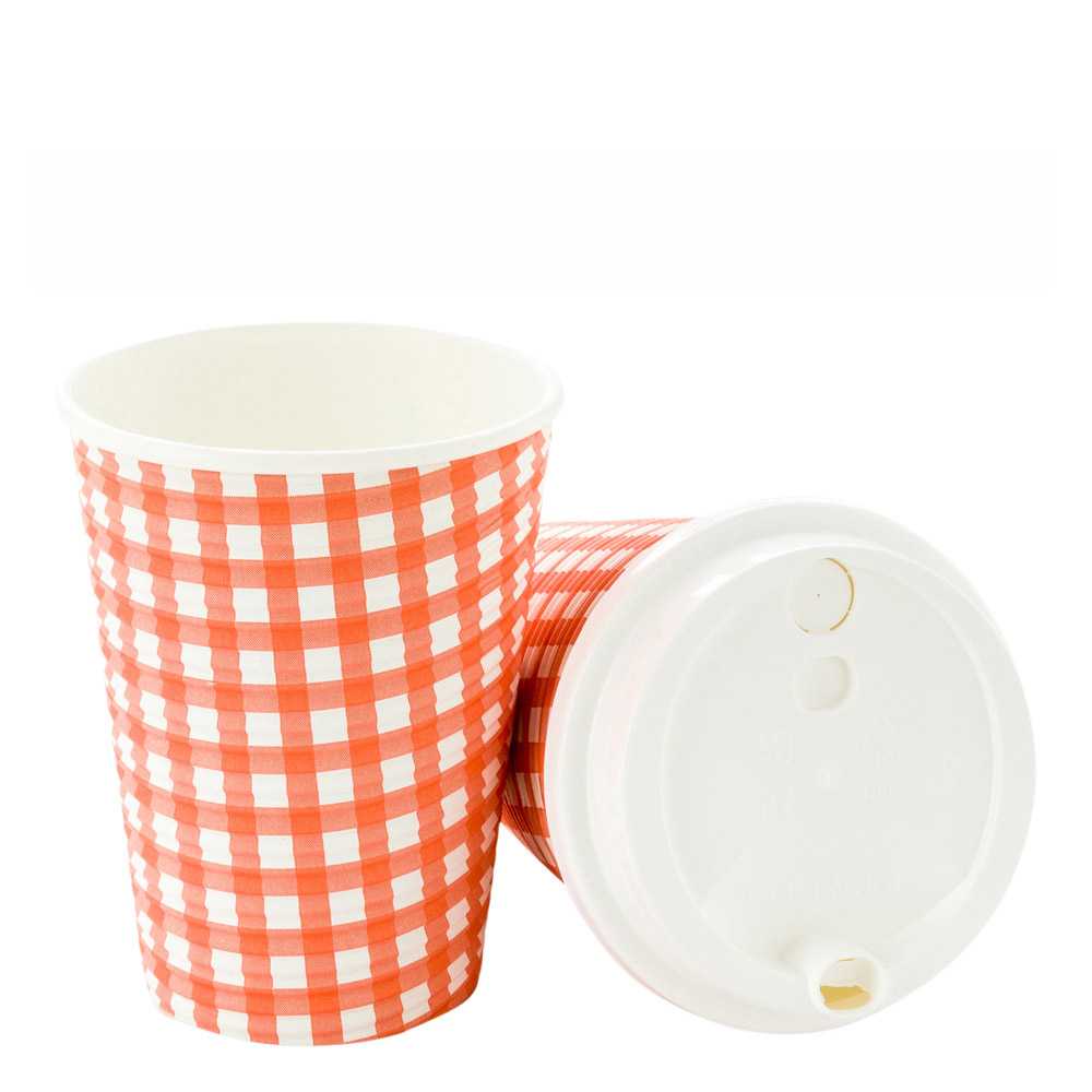 Restpresso 12 oz Picnic Print Paper Coffee Cup - Spiral Wall - 3 1/2" x 3 1/2" x 4 1/4" - 500 count box
