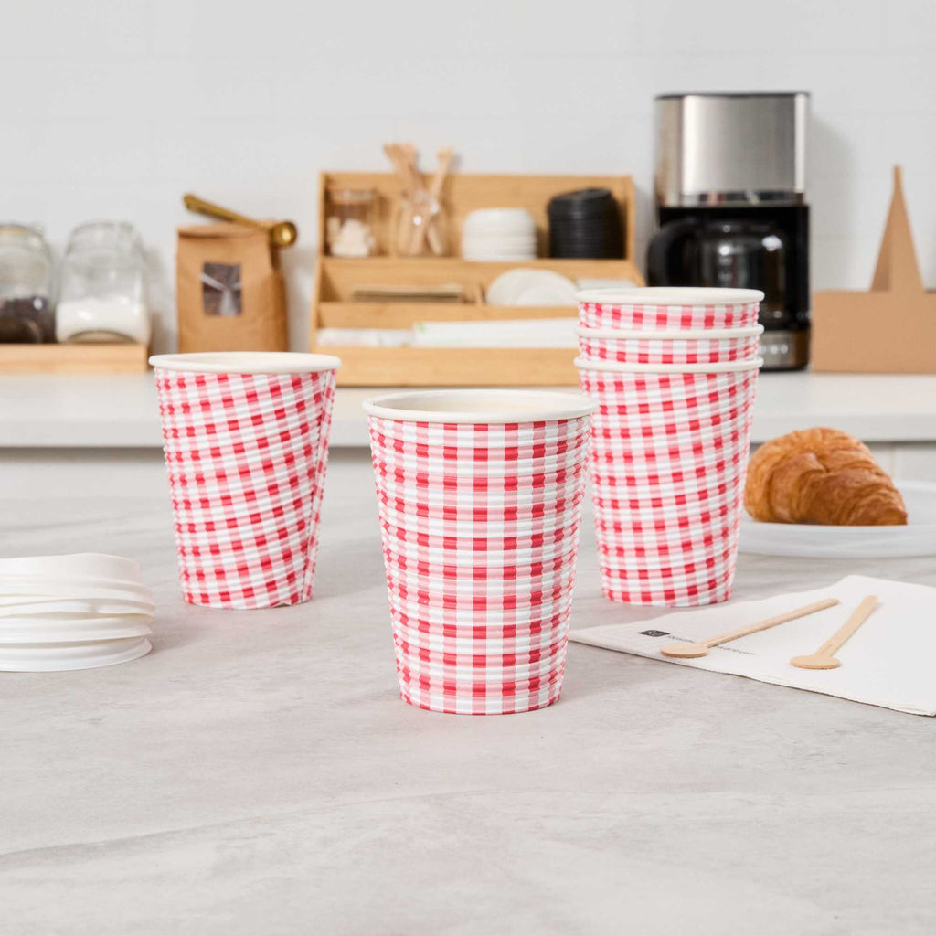 Restpresso 12 oz Picnic Print Paper Coffee Cup - Spiral Wall - 3 1/2" x 3 1/2" x 4 1/4" - 500 count box