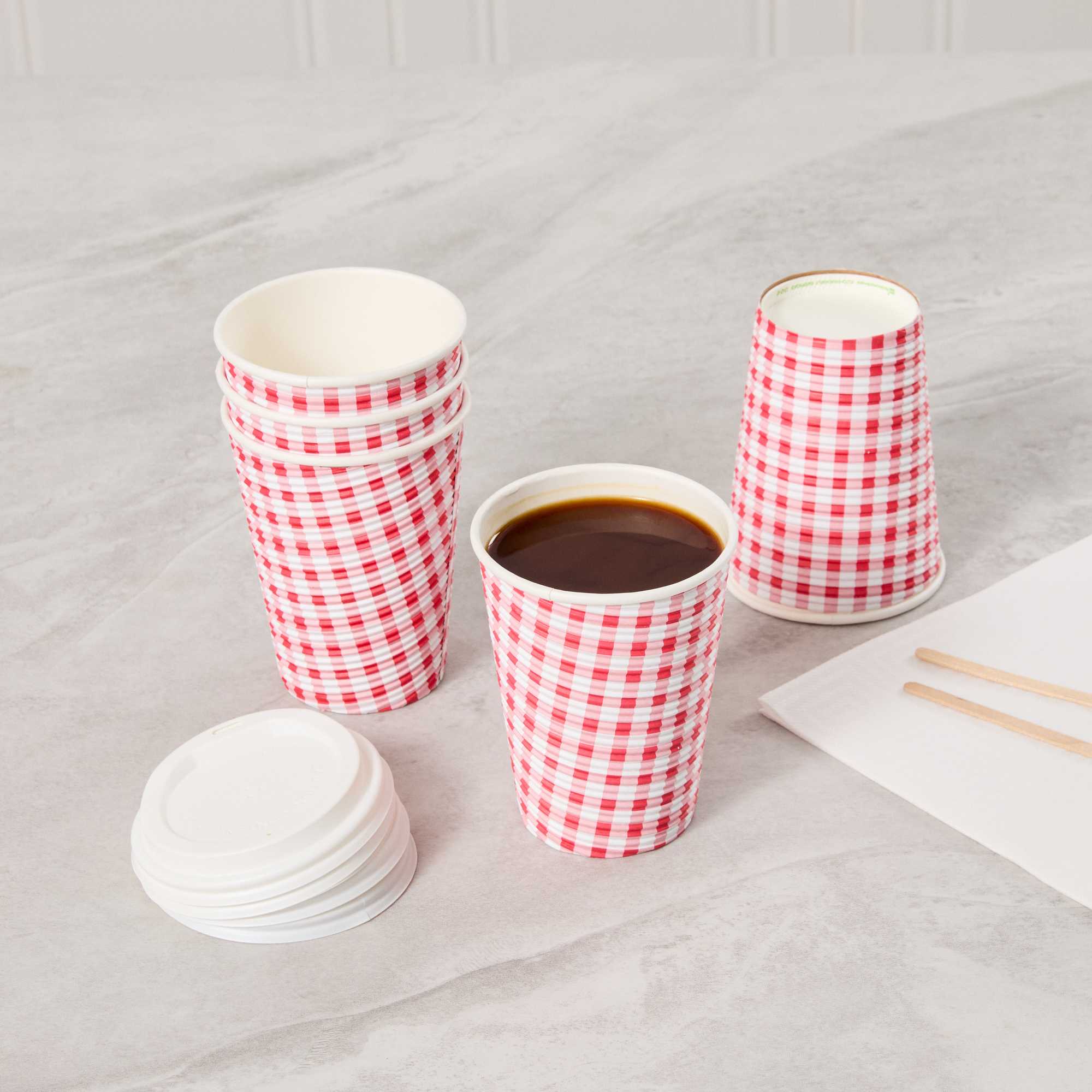 Restpresso 12 oz Picnic Print Paper Coffee Cup - Spiral Wall - 3 1/2" x 3 1/2" x 4 1/4" - 500 count box