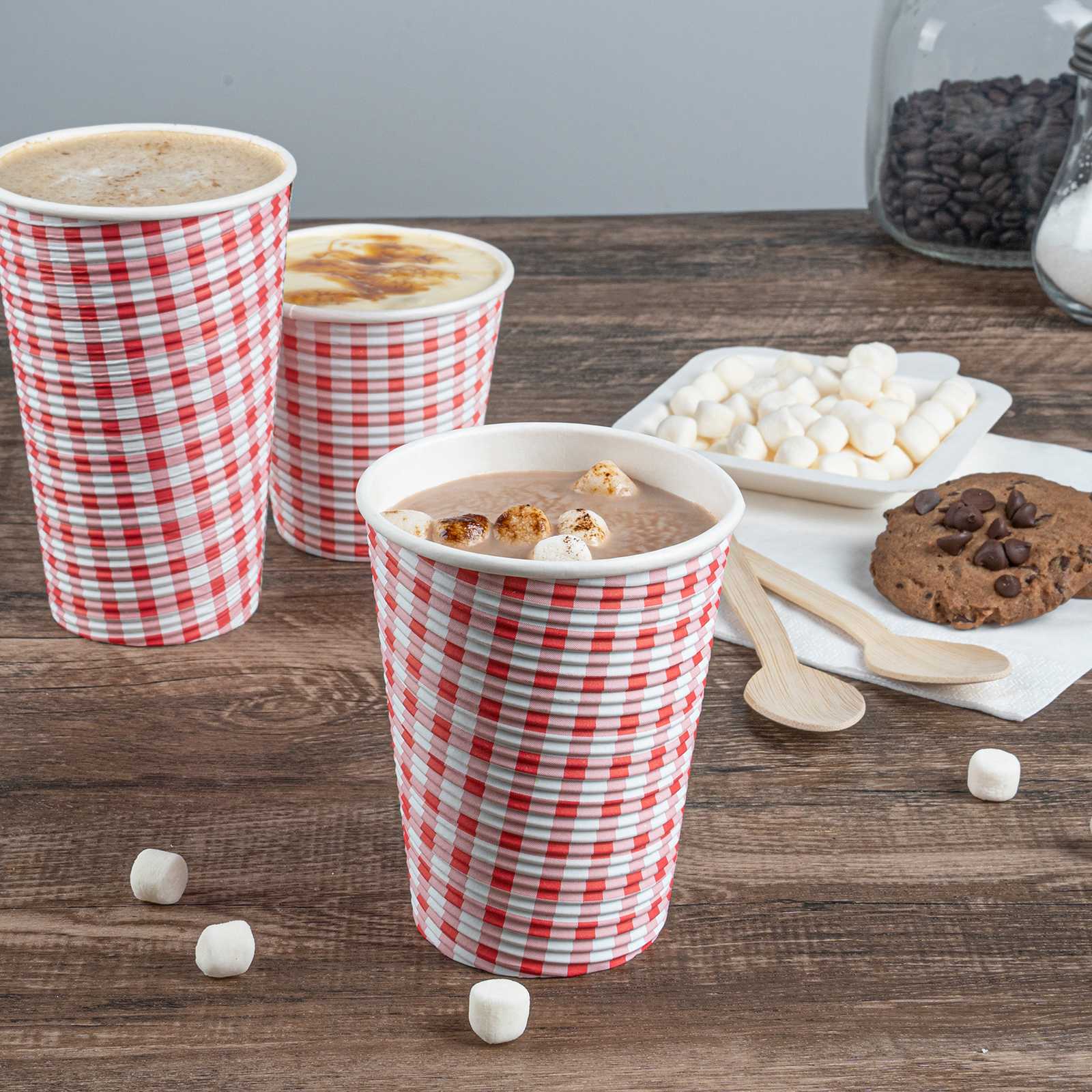 Restpresso 12 oz Picnic Print Paper Coffee Cup - Spiral Wall - 3 1/2" x 3 1/2" x 4 1/4" - 500 count box