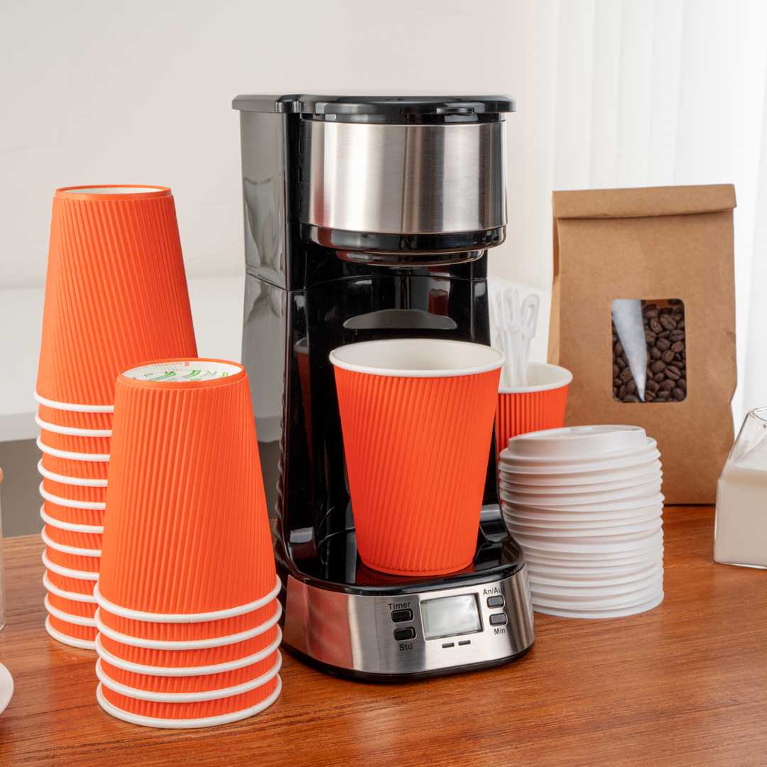 Restpresso 12 oz Tangerine Orange Paper Coffee Cup - Ripple Wall - 3 1/2" x 3 1/2" x 4 1/4" - 25 count box
