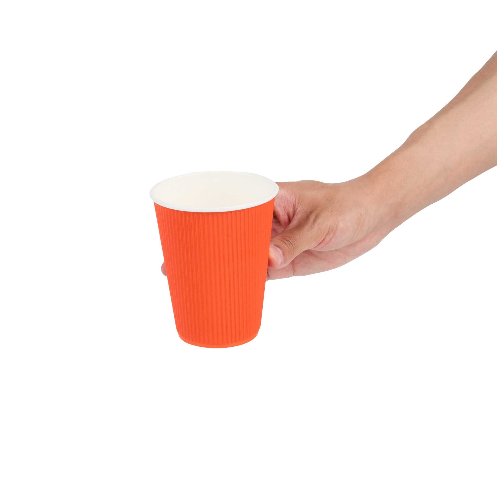Restpresso 12 oz Tangerine Orange Paper Coffee Cup - Ripple Wall - 3 1/2" x 3 1/2" x 4 1/4" - 500 count box