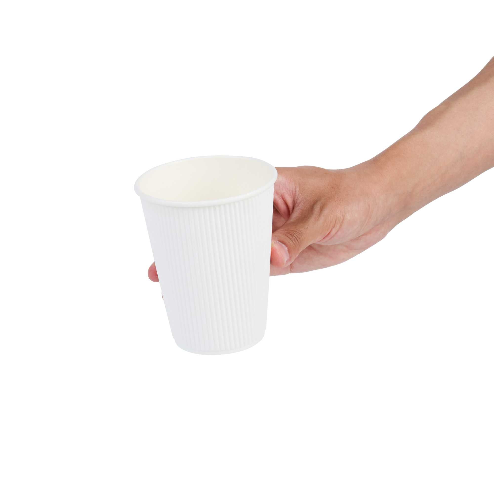 Restpresso 12 oz White Paper Coffee Cup - Ripple Wall - 3 1/2" x 3 1/2" x 4 1/4" - 25 count box