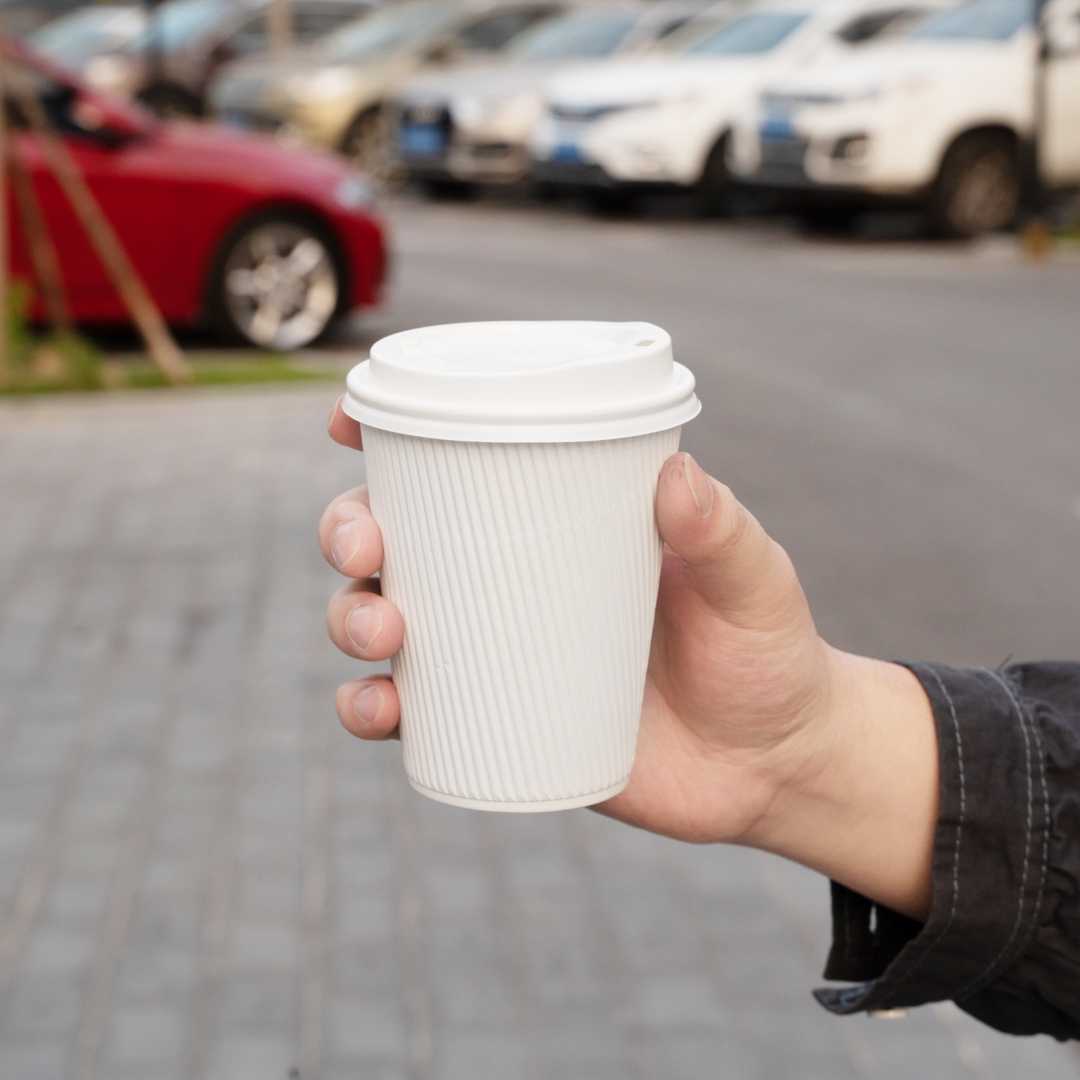 Restpresso 12 oz White Paper Coffee Cup - Ripple Wall - 3 1/2" x 3 1/2" x 4 1/4" - 500 count box