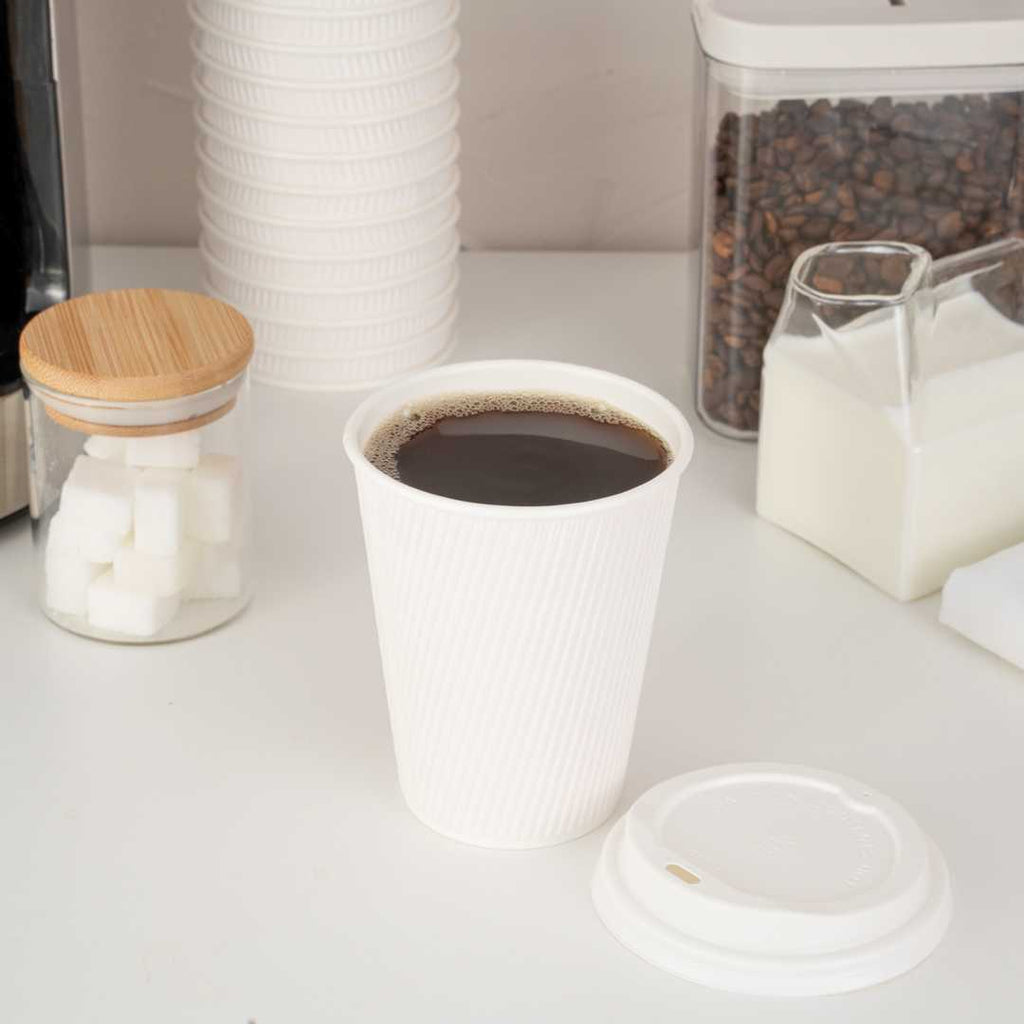 Restpresso 12 oz White Paper Coffee Cup - Ripple Wall - 3 1/2" x 3 1/2" x 4 1/4" - 500 count box