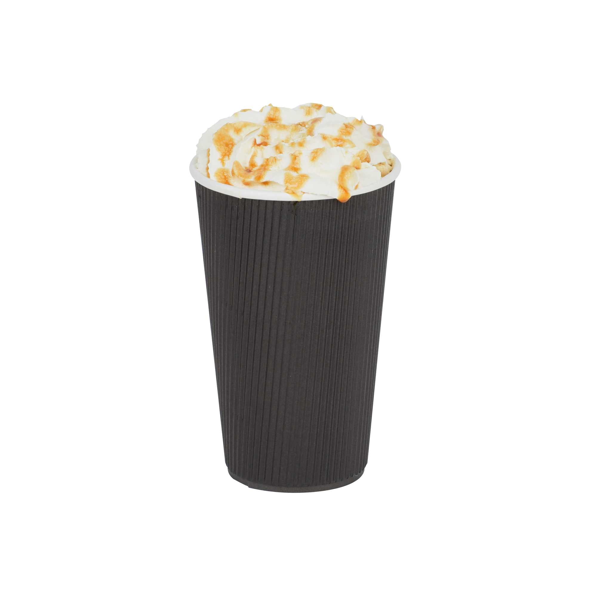 Restpresso 16 oz Black Paper Coffee Cup - Ripple Wall - 3 1/2" x 3 1/2" x 5 1/2" - 500 count box