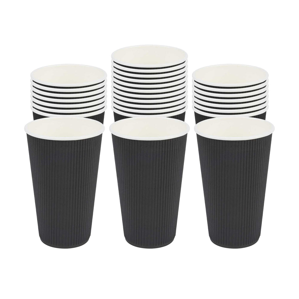 Restpresso 16 oz Black Paper Coffee Cup - Ripple Wall - 3 1/2" x 3 1/2" x 5 1/2" - 500 count box