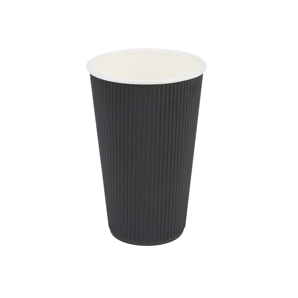 Restpresso 16 oz Black Paper Coffee Cup - Ripple Wall - 3 1/2" x 3 1/2" x 5 1/2" - 500 count box