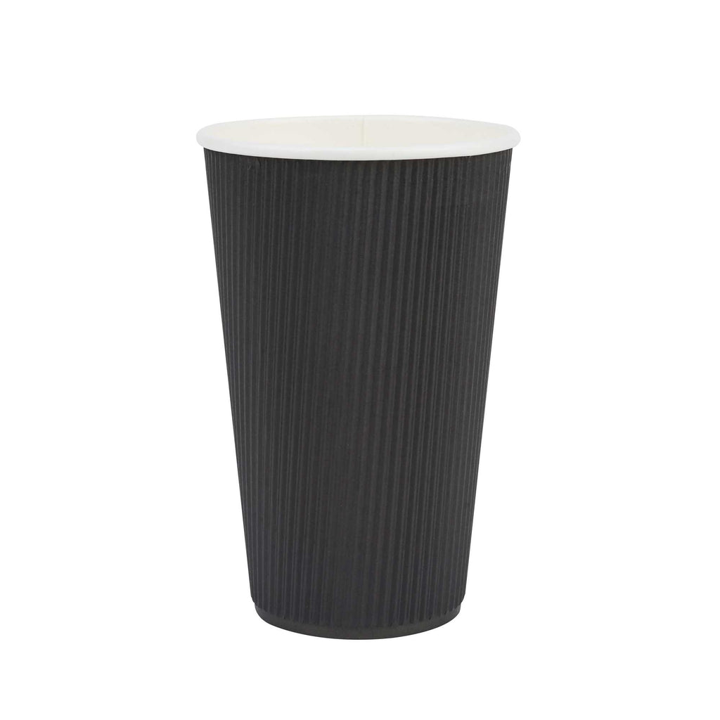 Restpresso 16 oz Black Paper Coffee Cup - Ripple Wall - 3 1/2" x 3 1/2" x 5 1/2" - 500 count box