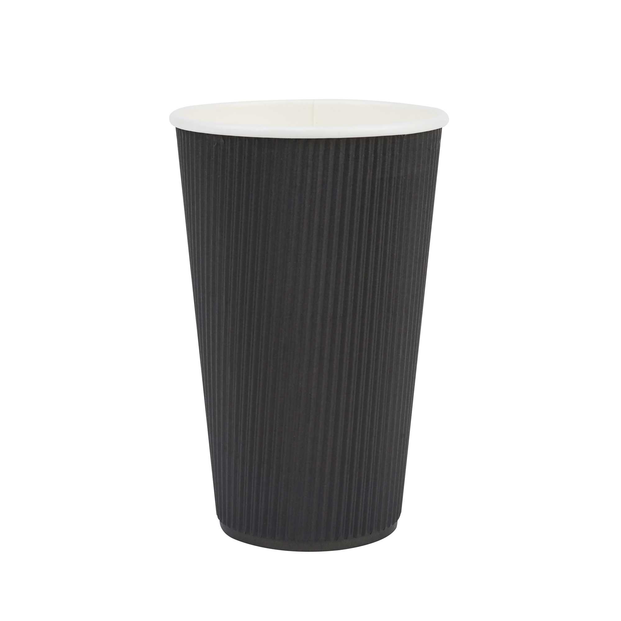Restpresso 16 oz Black Paper Coffee Cup - Ripple Wall - 3 1/2" x 3 1/2" x 5 1/2" - 500 count box
