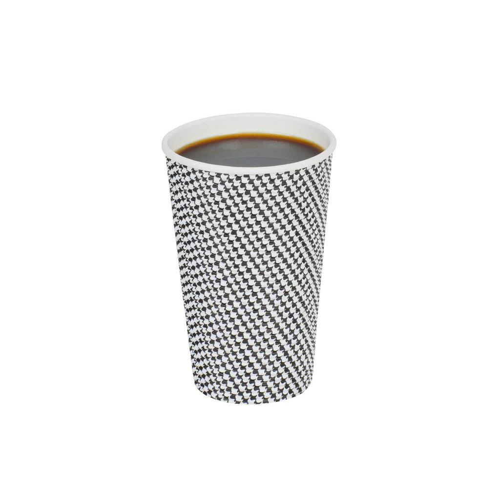 Restpresso 16 oz Houndstooth Paper Coffee Cup - Spiral Wall - 3 1/2" x 3 1/2" x 5 1/2" - 25 count box
