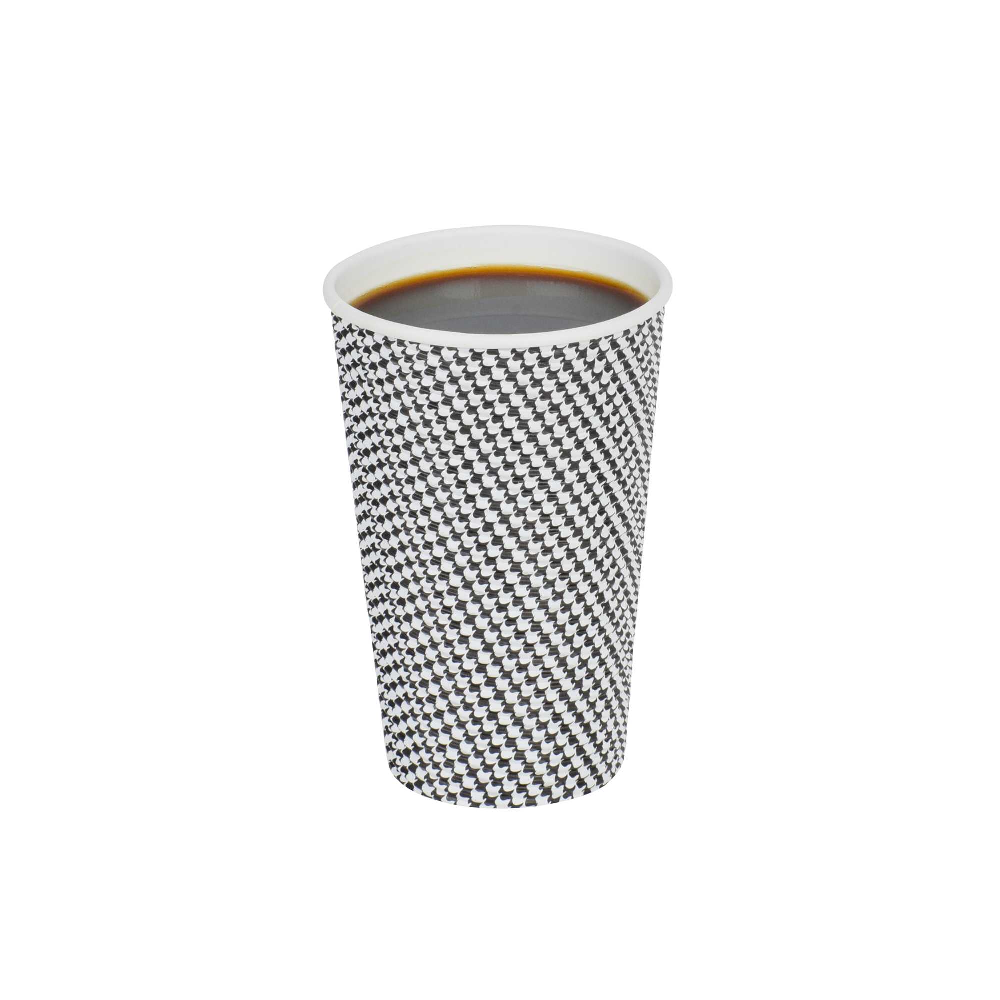 Restpresso 16 oz Houndstooth Paper Coffee Cup - Spiral Wall - 3 1/2" x 3 1/2" x 5 1/2" - 25 count box
