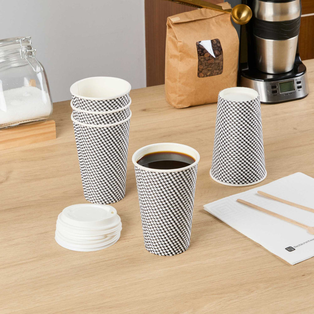 Restpresso 16 oz Houndstooth Paper Coffee Cup - Spiral Wall - 3 1/2" x 3 1/2" x 5 1/2" - 25 count box