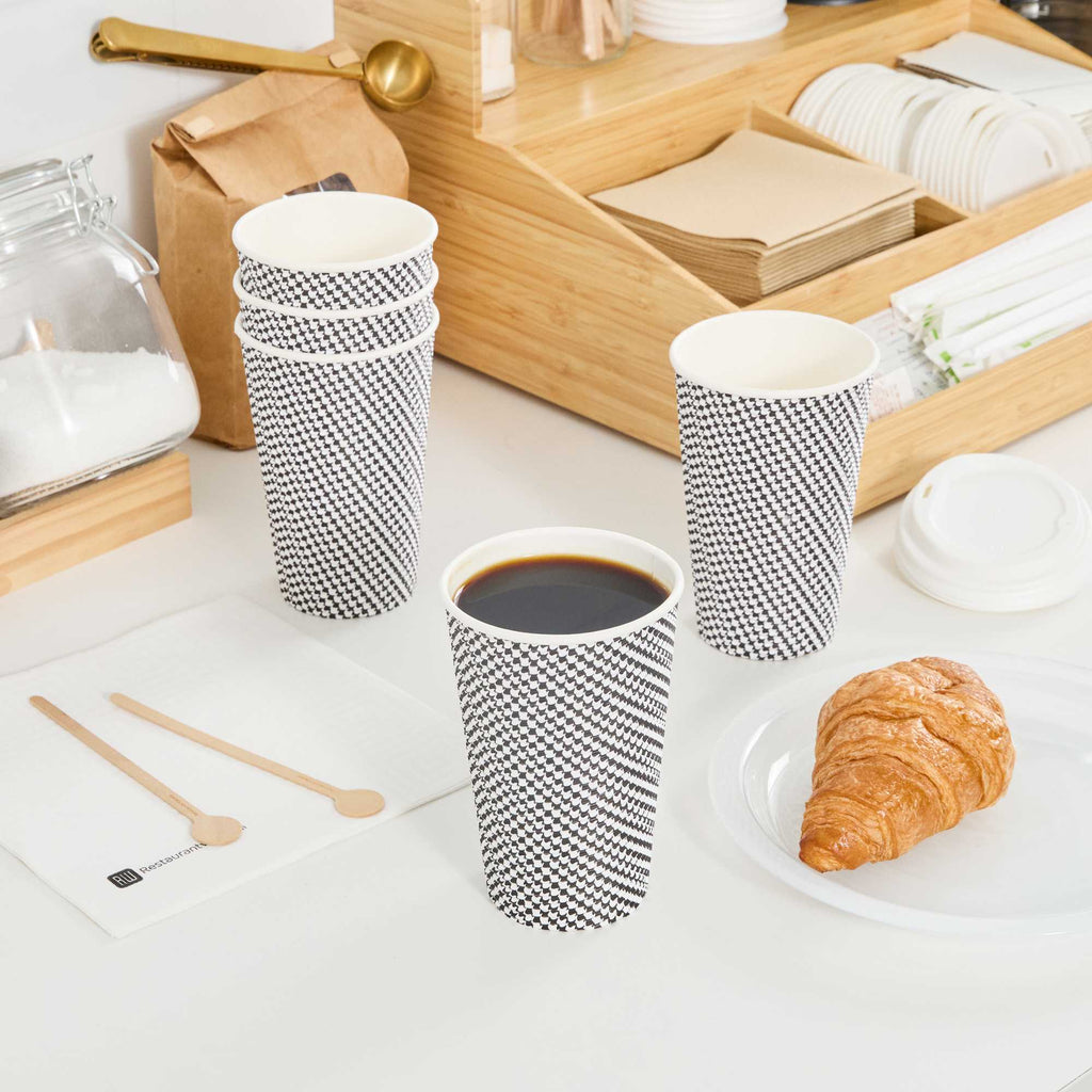 Restpresso 16 oz Houndstooth Paper Coffee Cup - Spiral Wall - 3 1/2" x 3 1/2" x 5 1/2" - 500 count box