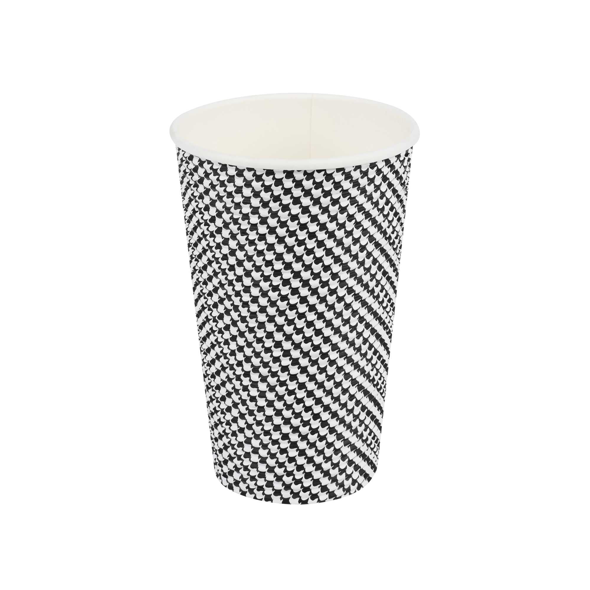 Restpresso 16 oz Houndstooth Paper Coffee Cup - Spiral Wall - 3 1/2" x 3 1/2" x 5 1/2" - 500 count box