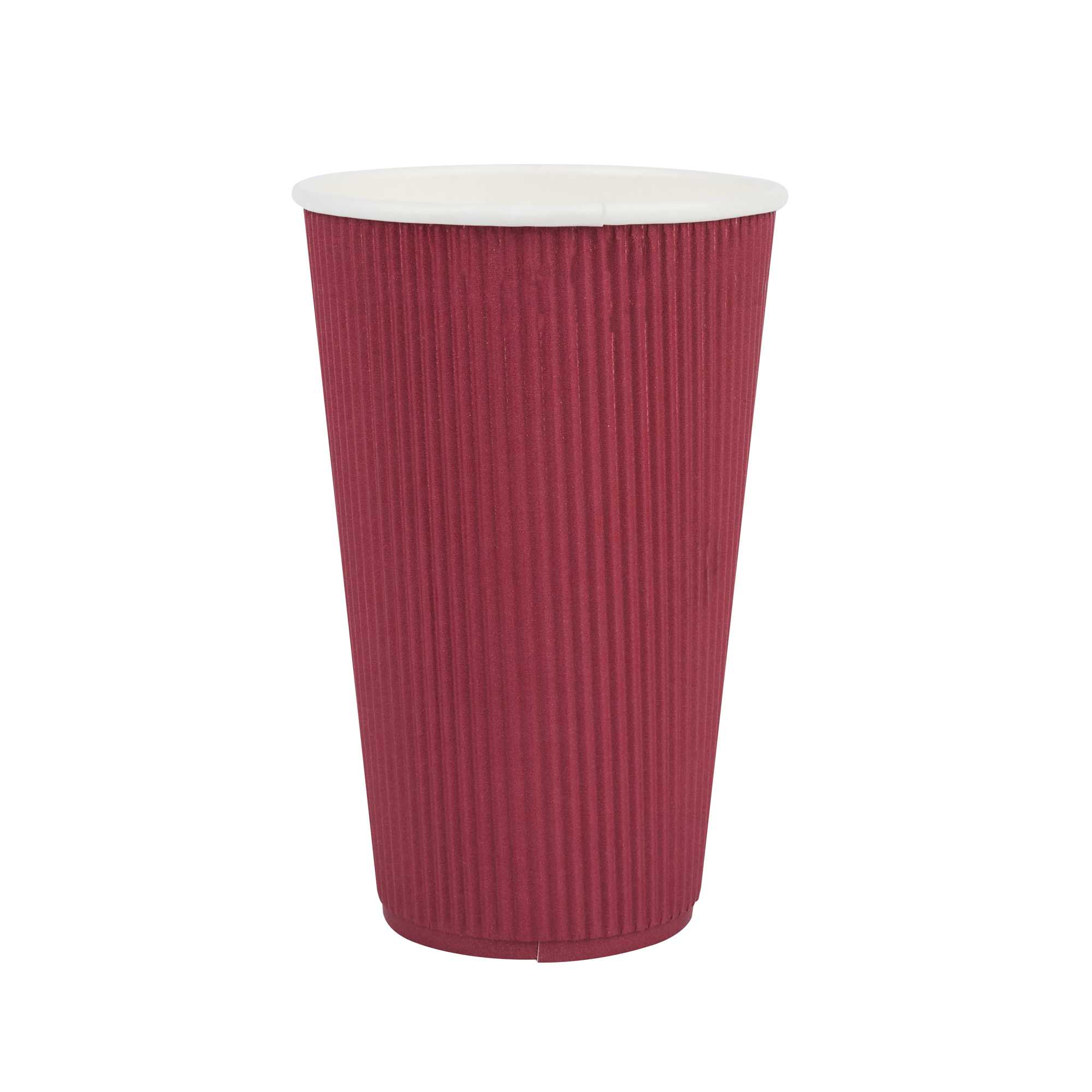 Restpresso 16 oz Crimson Paper Coffee Cup - Ripple Wall - 3 1/2" x 3 1/2" x 5 1/2" - 25 count box