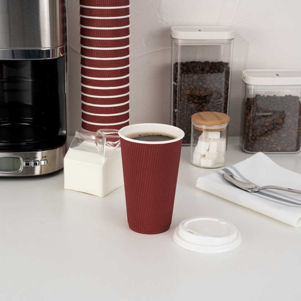 Restpresso 16 oz Crimson Paper Coffee Cup - Ripple Wall - 3 1/2" x 3 1/2" x 5 1/2" - 500 count box