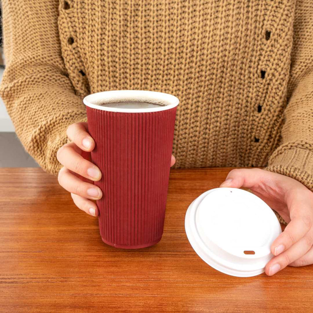 Restpresso 16 oz Crimson Paper Coffee Cup - Ripple Wall - 3 1/2" x 3 1/2" x 5 1/2" - 500 count box