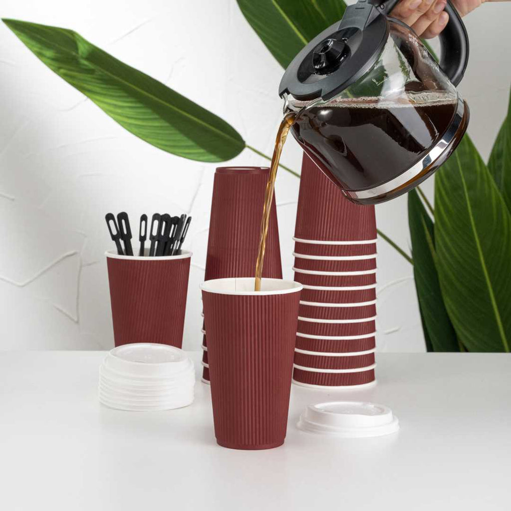 Restpresso 16 oz Crimson Paper Coffee Cup - Ripple Wall - 3 1/2" x 3 1/2" x 5 1/2" - 500 count box