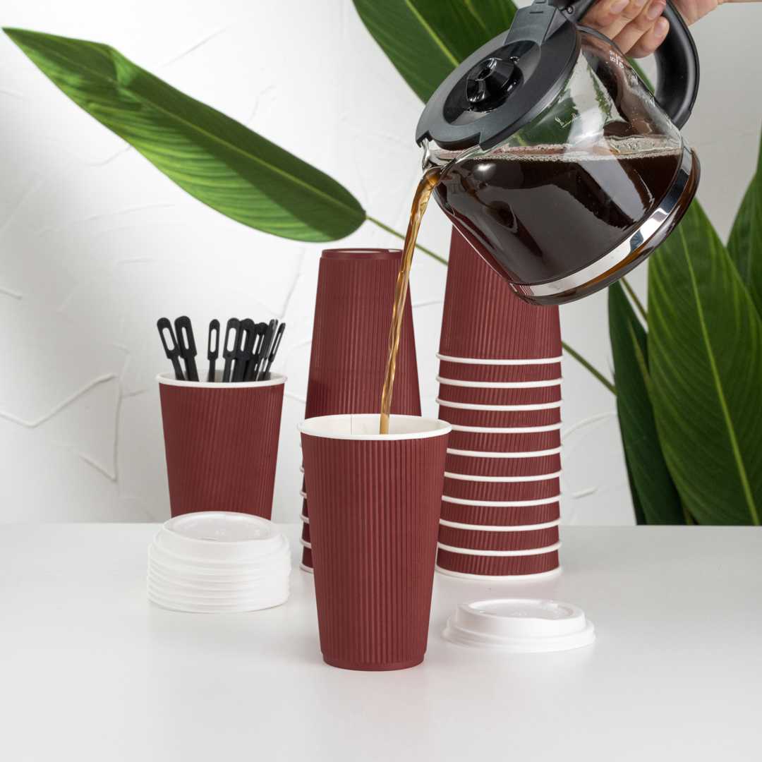 Restpresso 16 oz Crimson Paper Coffee Cup - Ripple Wall - 3 1/2" x 3 1/2" x 5 1/2" - 500 count box
