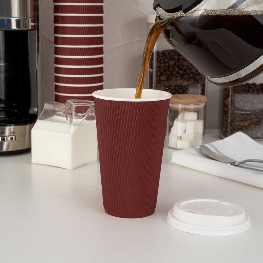 Restpresso 16 oz Crimson Paper Coffee Cup - Ripple Wall - 3 1/2" x 3 1/2" x 5 1/2" - 500 count box