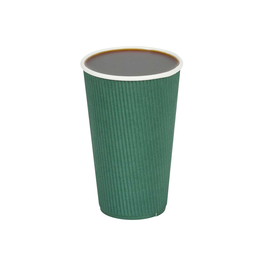 Restpresso 16 oz Forest Green Paper Coffee Cup - Ripple Wall - 3 1/2" x 3 1/2" x 5 1/2" - 500 count box
