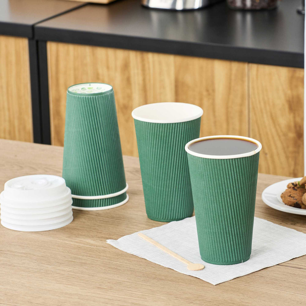 Restpresso 16 oz Forest Green Paper Coffee Cup - Ripple Wall - 3 1/2" x 3 1/2" x 5 1/2" - 500 count box