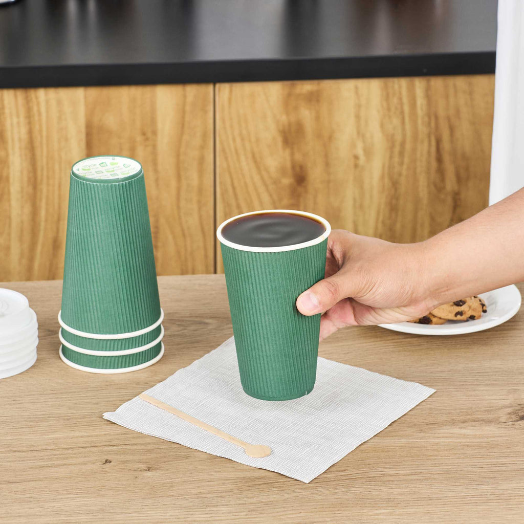 Restpresso 16 oz Forest Green Paper Coffee Cup - Ripple Wall - 3 1/2" x 3 1/2" x 5 1/2" - 500 count box