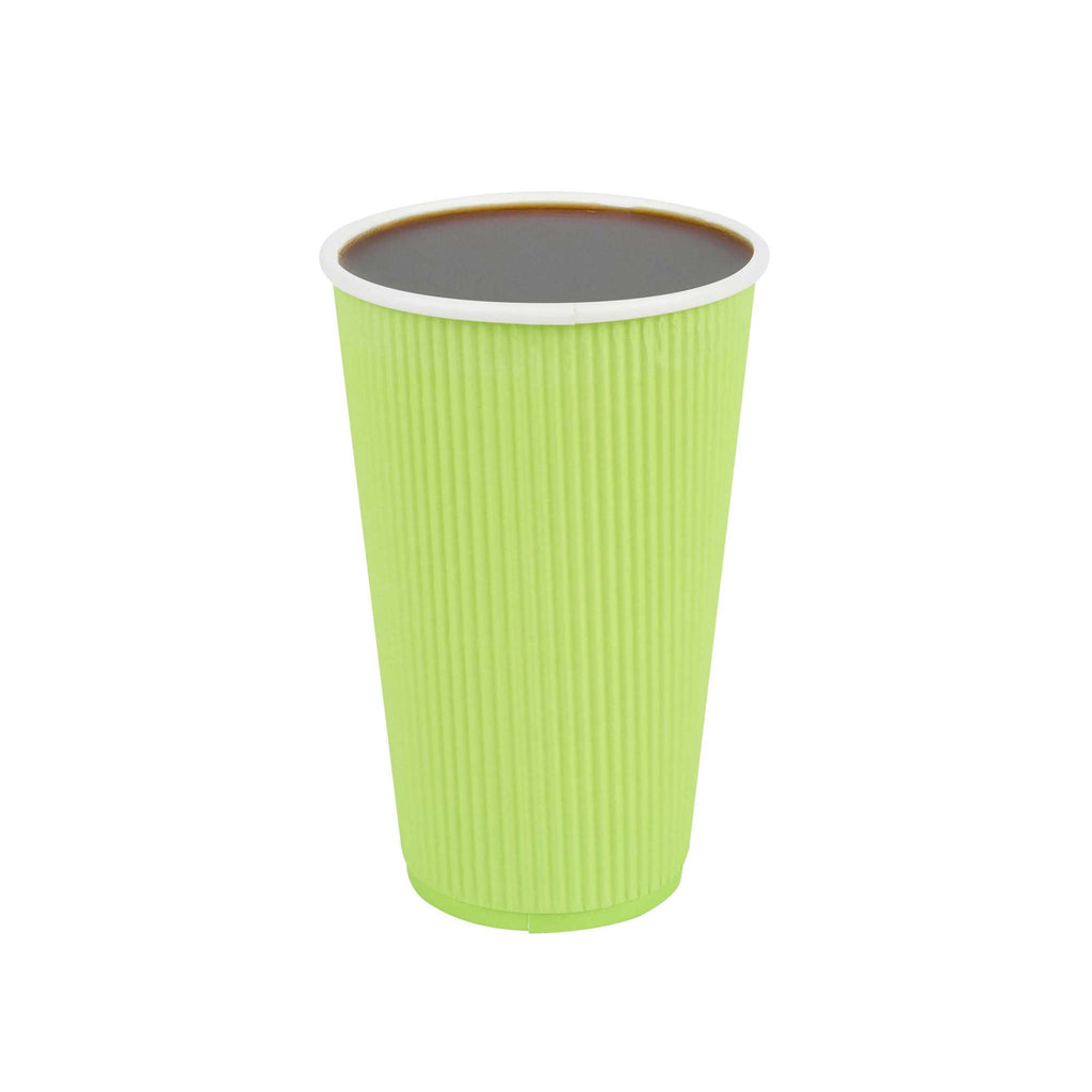 Restpresso 16 oz Eco Green Paper Coffee Cup - Ripple Wall - 3 1/2" x 3 1/2" x 5 1/2" - 25 count box