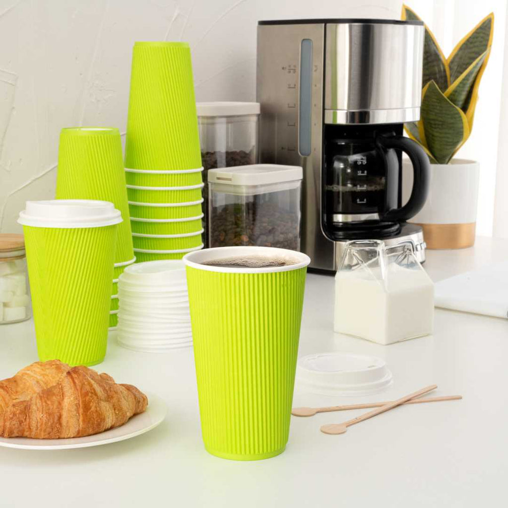 Restpresso 16 oz Eco Green Paper Coffee Cup - Ripple Wall - 3 1/2" x 3 1/2" x 5 1/2" - 25 count box