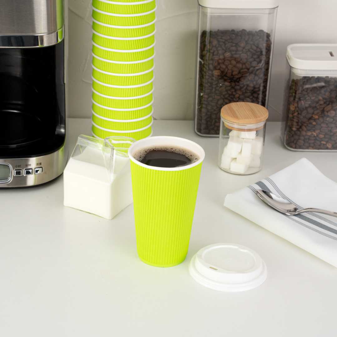 Restpresso 16 oz Eco Green Paper Coffee Cup - Ripple Wall - 3 1/2" x 3 1/2" x 5 1/2" - 500 count box