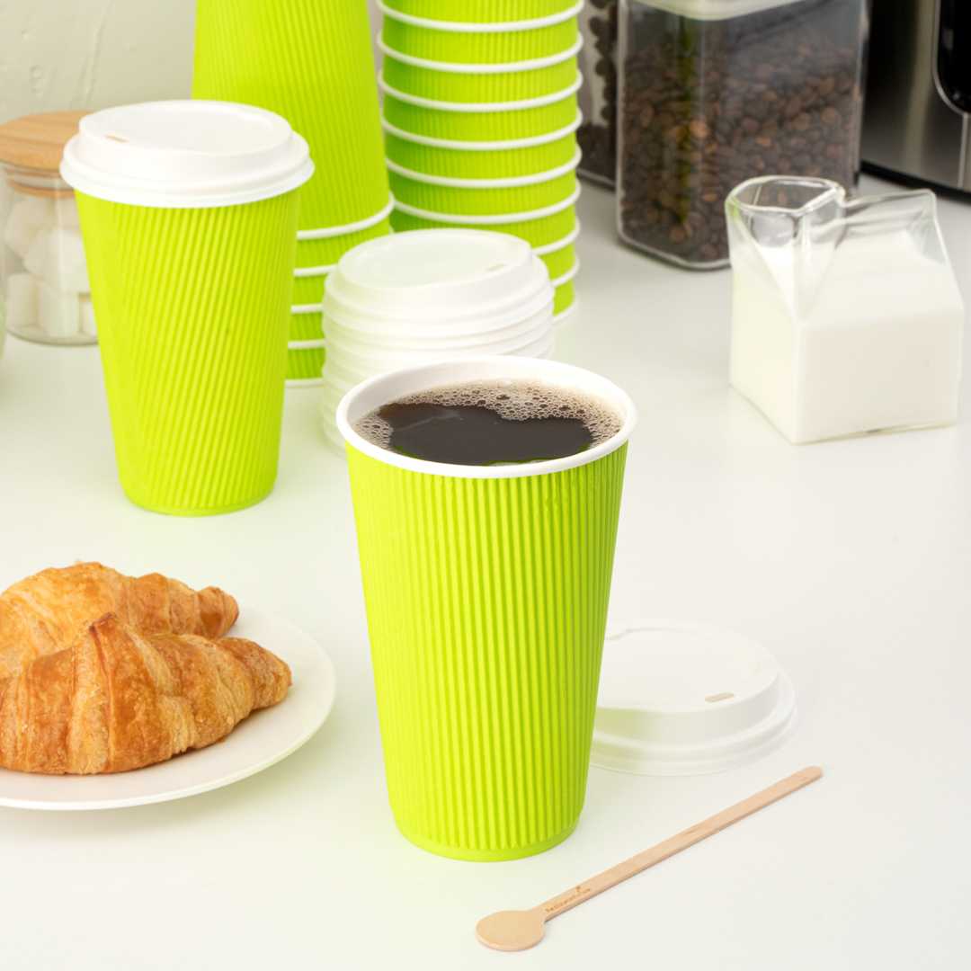 Restpresso 16 oz Eco Green Paper Coffee Cup - Ripple Wall - 3 1/2" x 3 1/2" x 5 1/2" - 500 count box
