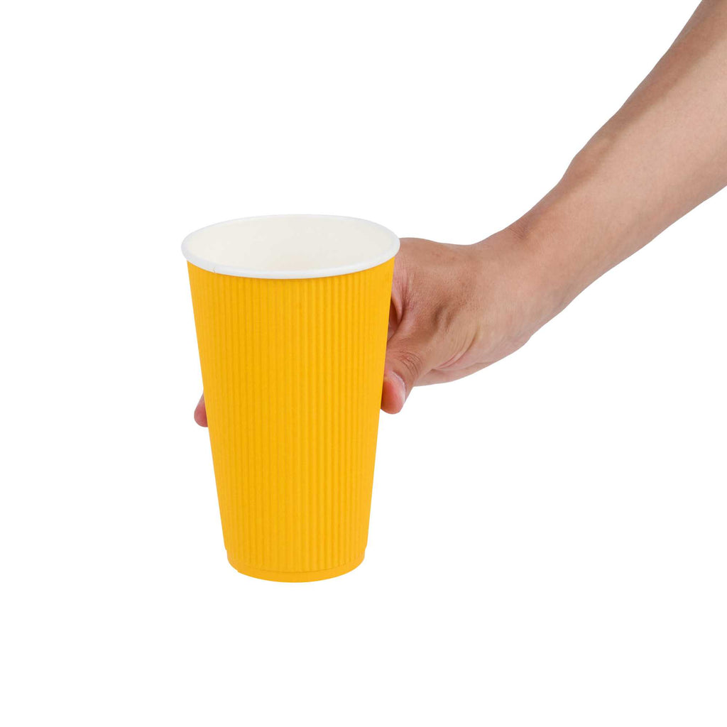 Restpresso 16 oz Yellow Paper Coffee Cup - Ripple Wall - 3 1/2" x 3 1/2" x 5 1/2" - 500 count box
