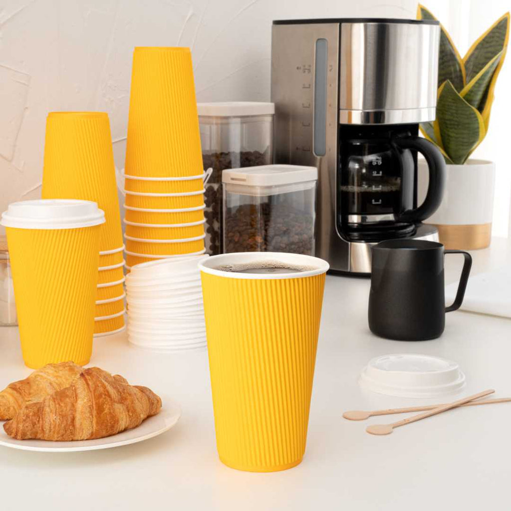 Restpresso 16 oz Yellow Paper Coffee Cup - Ripple Wall - 3 1/2" x 3 1/2" x 5 1/2" - 500 count box