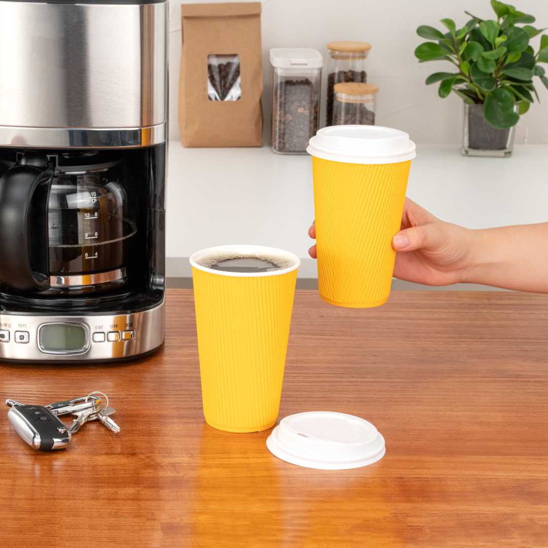 Restpresso 16 oz Yellow Paper Coffee Cup - Ripple Wall - 3 1/2" x 3 1/2" x 5 1/2" - 500 count box