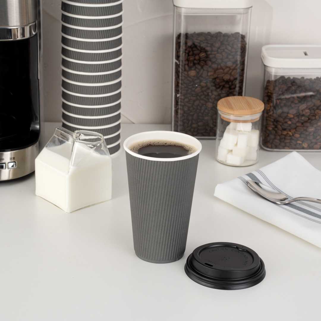 Restpresso 16 oz Gray Paper Coffee Cup - Ripple Wall - 3 1/2" x 3 1/2" x 5 1/2" - 25 count box