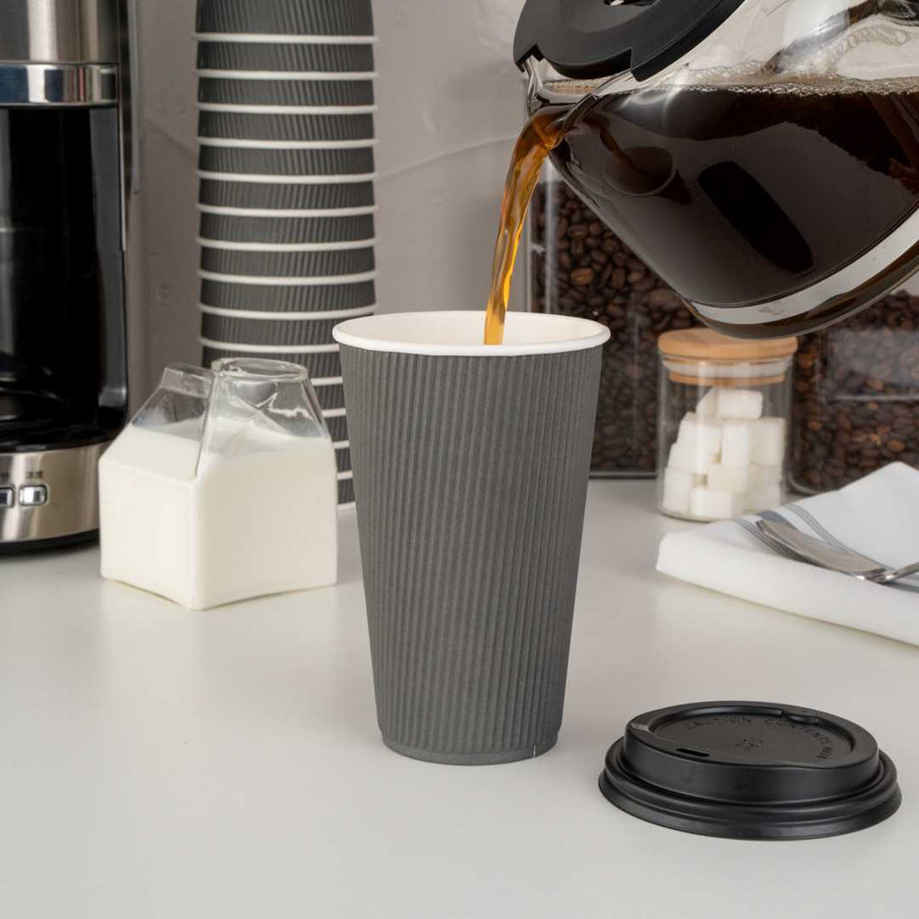 Restpresso 16 oz Gray Paper Coffee Cup - Ripple Wall - 3 1/2" x 3 1/2" x 5 1/2" - 500 count box