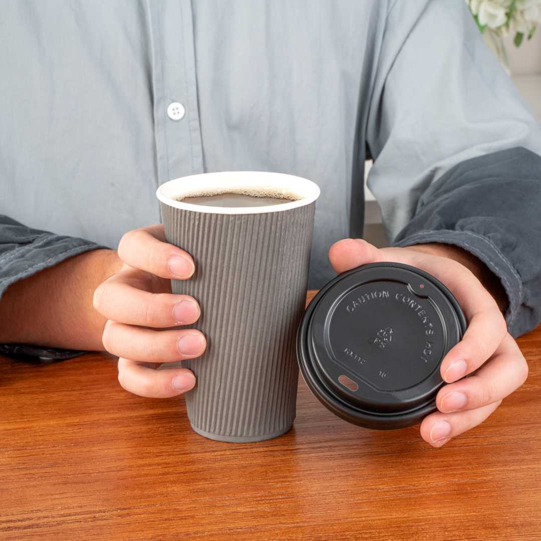 Restpresso 16 oz Gray Paper Coffee Cup - Ripple Wall - 3 1/2" x 3 1/2" x 5 1/2" - 500 count box
