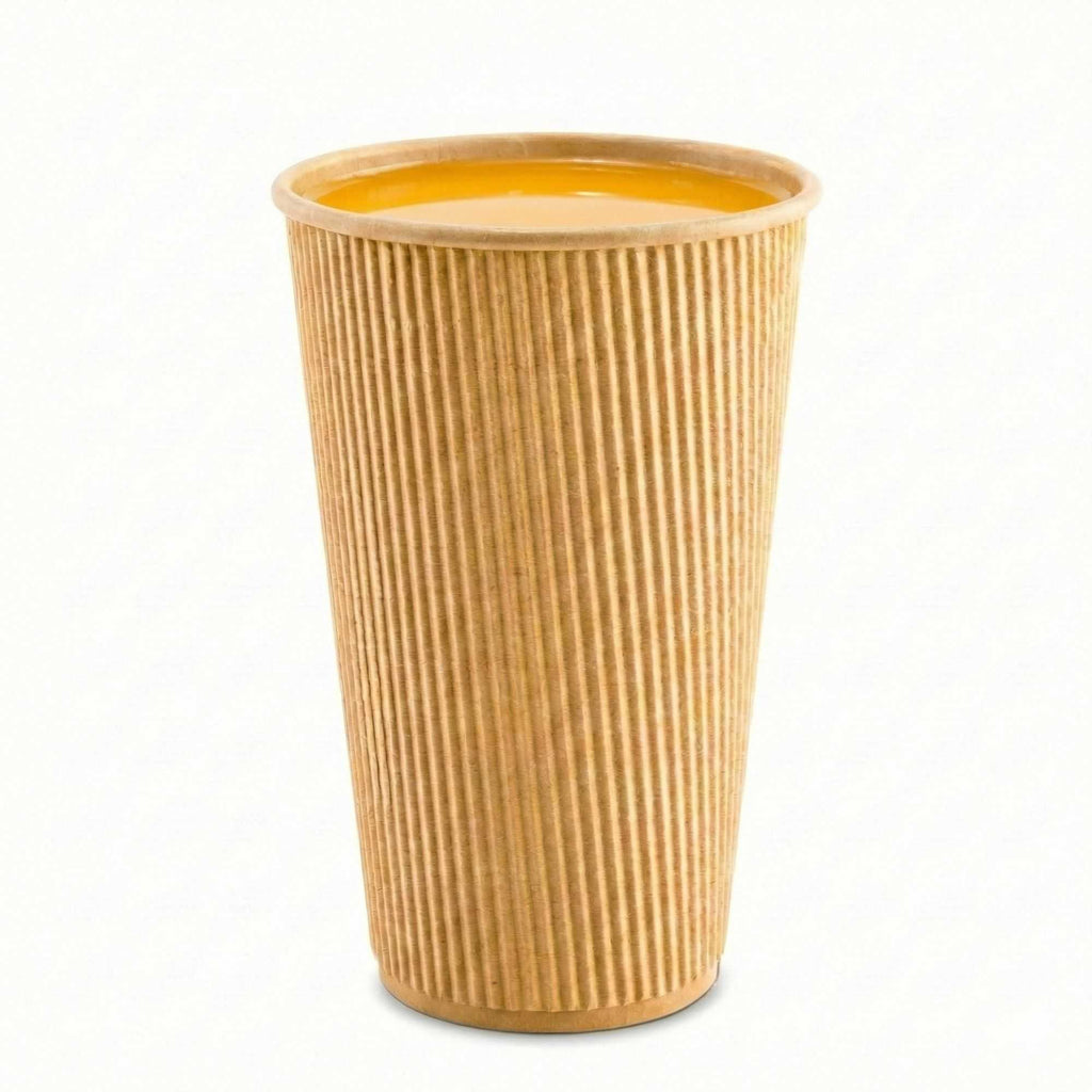 Restpresso 16 oz Kraft Paper Coffee Cup - Ripple Wall - 3 1/2" x 3 1/2" x 5 1/2" - 25 count box