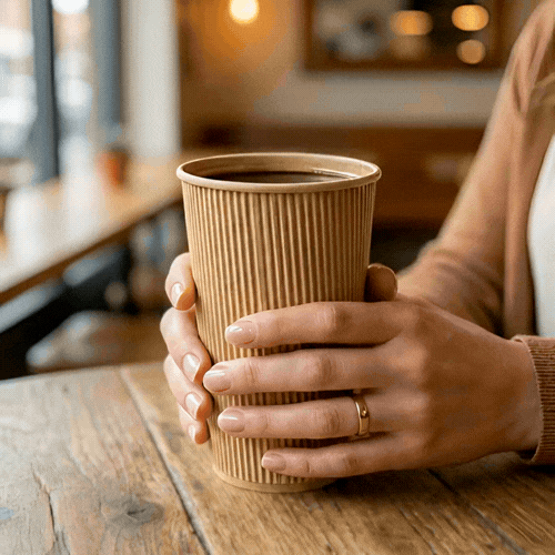 Restpresso 16 oz Kraft Paper Coffee Cup - Ripple Wall - 3 1/2" x 3 1/2" x 5 1/2" - 25 count box